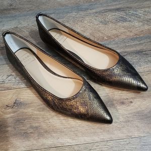 Kaari Blue Gold Snakeskin Print Hillary Pointed Toe Slip On Flats 8.5